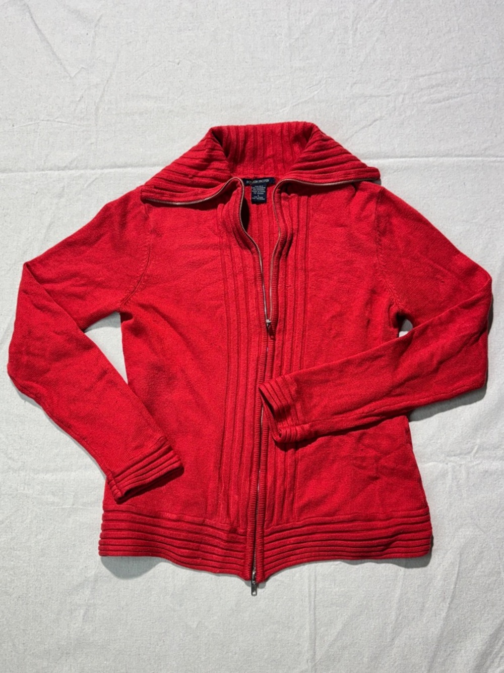 Boston Proper Red Zip-Up Ribbed Knit Cardigan